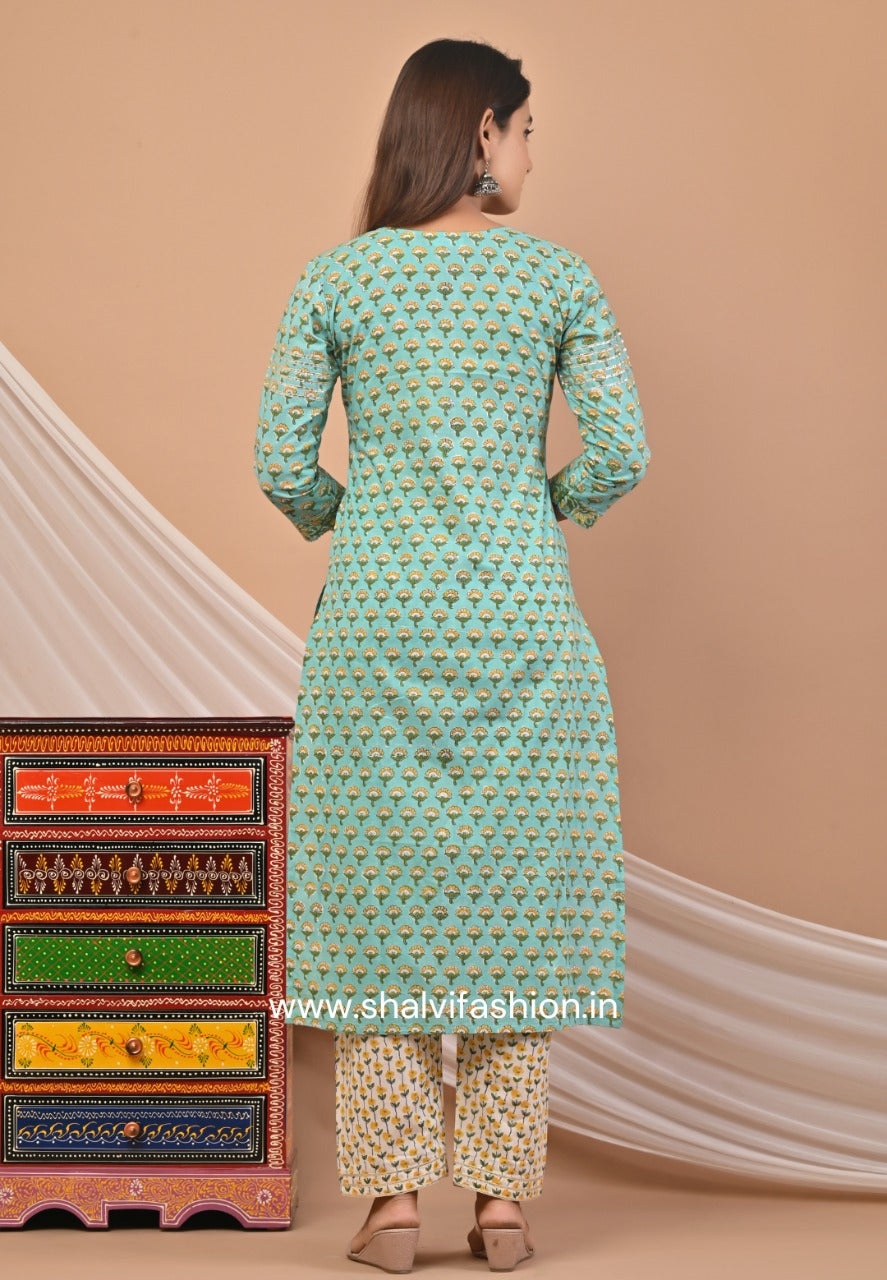 Shop hand block print cotton suit sets with kota dupatta (CSS47KD)