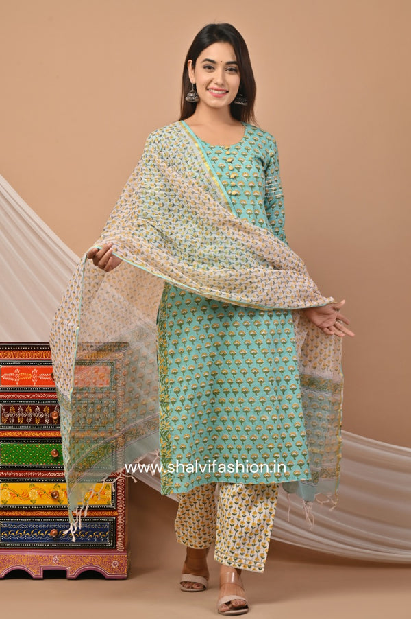 Shop hand block print cotton suit sets with kota dupatta (CSS47KD)