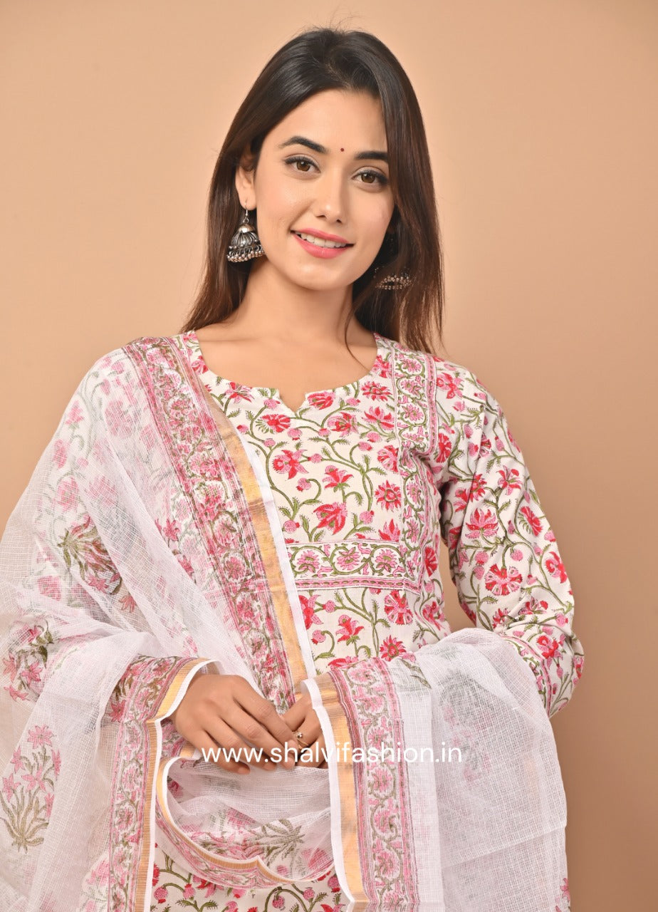 Shop jaipuri print cotton suit sets with kota doria dupatta online (CSS49KD)