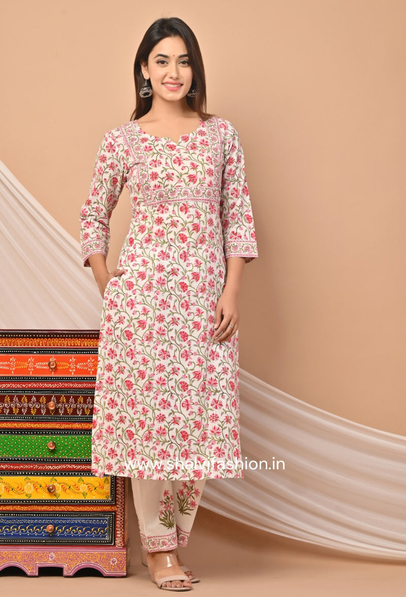 Shop jaipuri print cotton suit sets with kota doria dupatta online (CSS49KD)