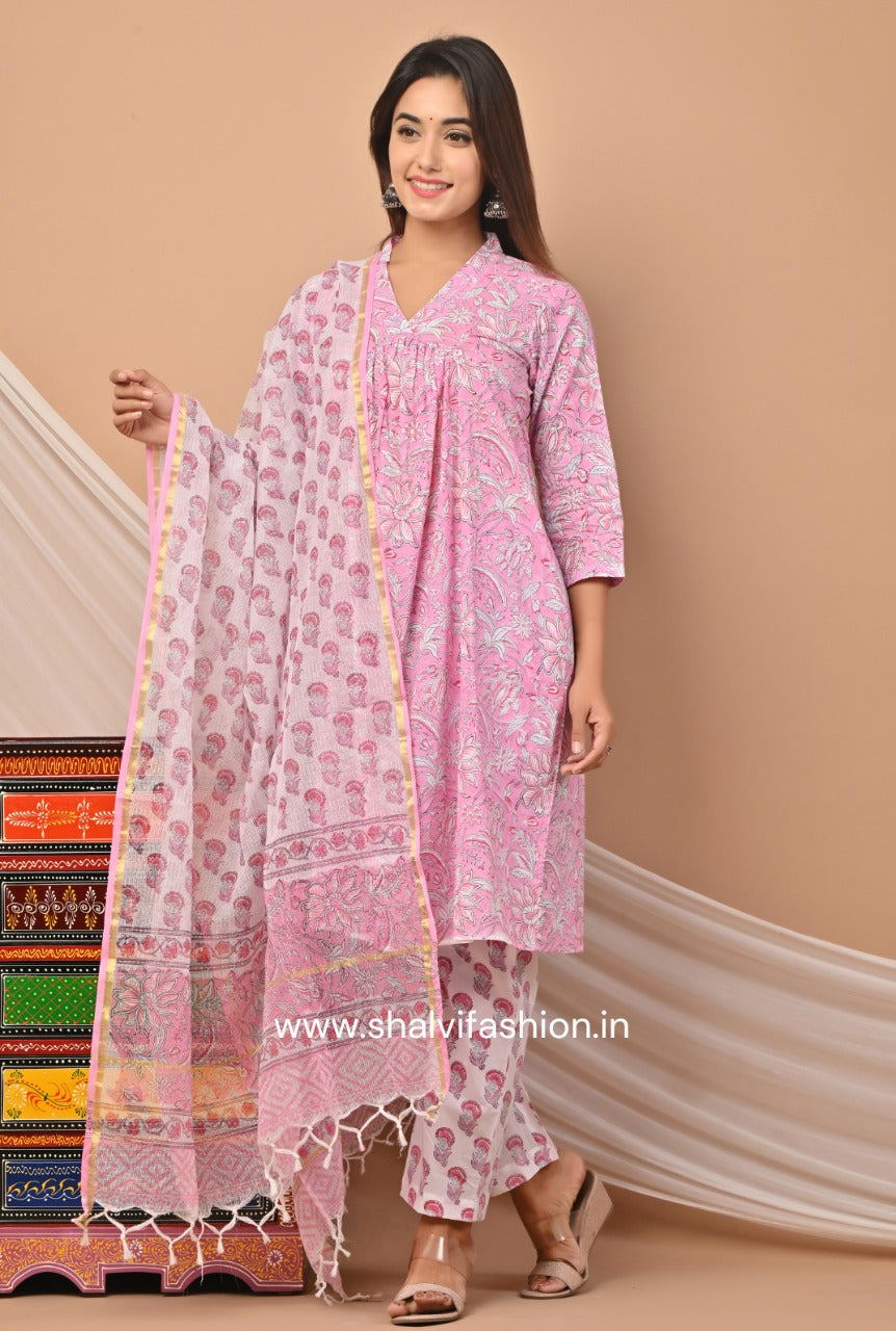 Shop hand block printed kota dupatta cotton suit sets (CSS50KD)