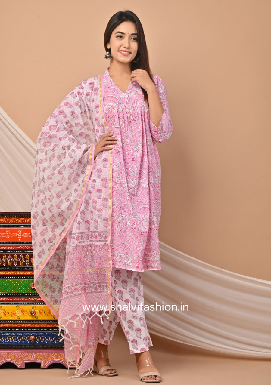 Shop hand block printed kota dupatta cotton suit sets (CSS50KD)