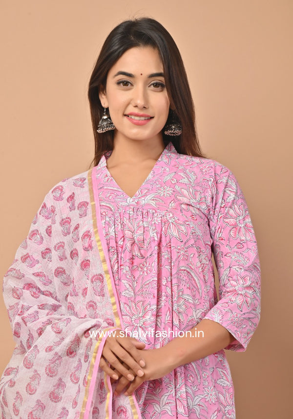 Shop hand block printed kota dupatta cotton suit sets (CSS50KD)