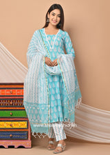 Shop block print cotton suit sets with doria dupatta online (CSS52KD)