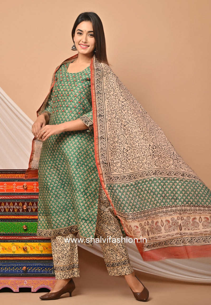 Shop hand work chanderi silk suit sets online (CSS53)