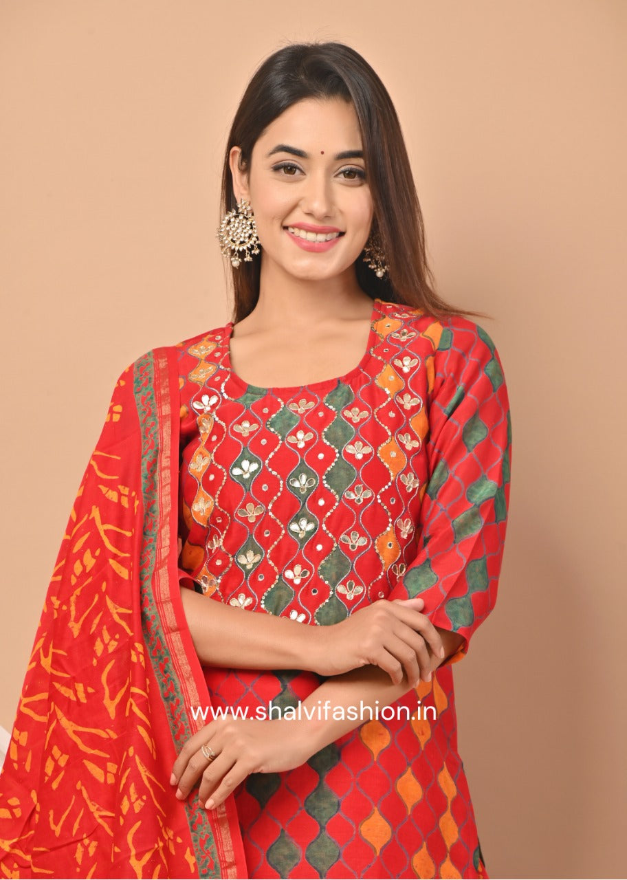 Shop pure chanderi hand block print suit sets online (CSS54)