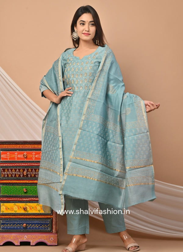 Shop zardosi hand work chanderi silk suit sets online (CSS55)