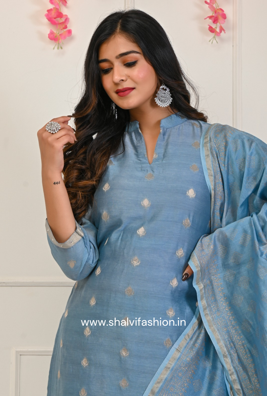 Shop chanderi jacquard suit set with chaderi silk dupatta online (CSS66)