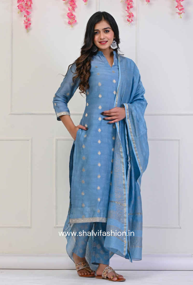 Shop chanderi jacquard suit set with chaderi silk dupatta online (CSS66)