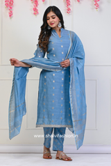Shop chanderi jacquard suit set with chaderi silk dupatta online (CSS66)