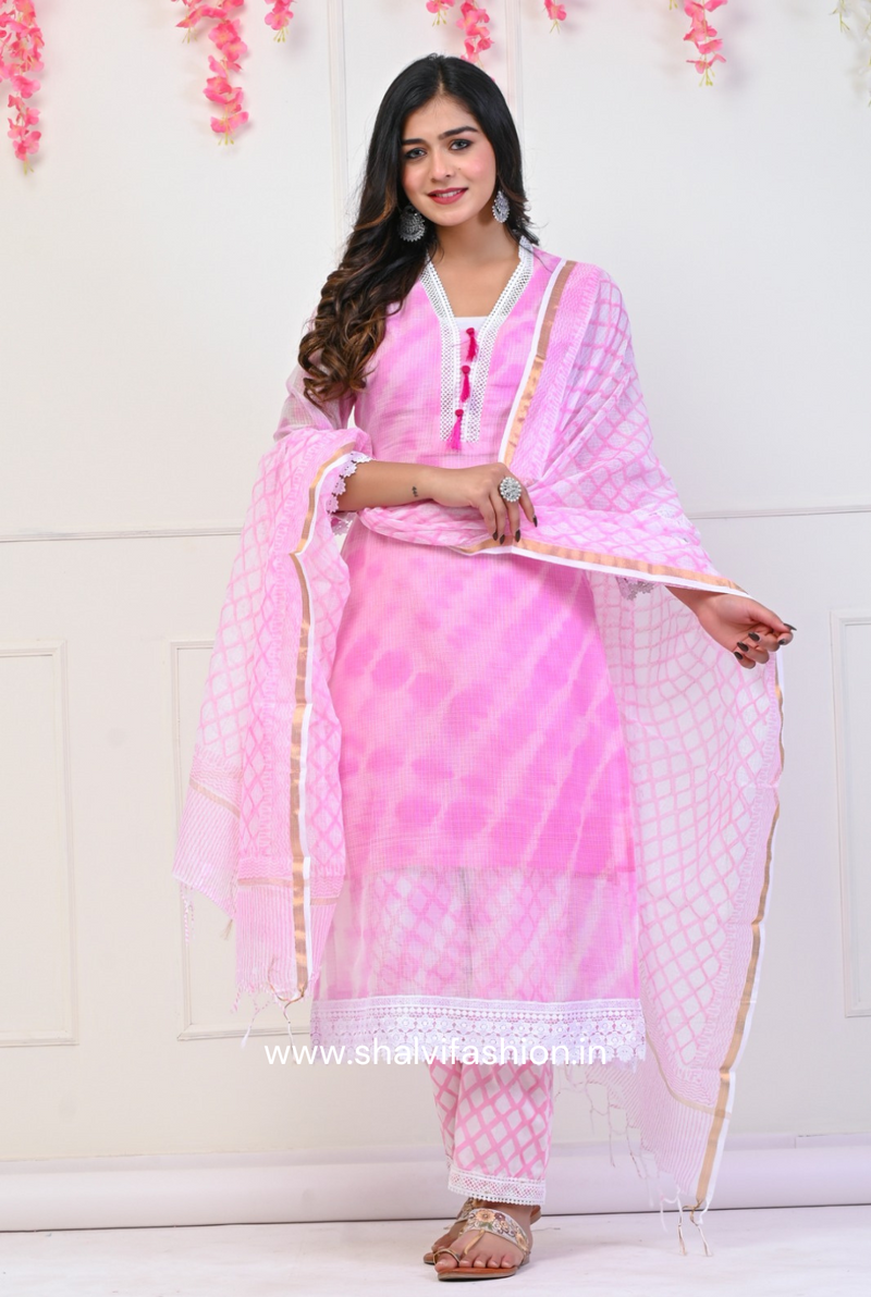 Shop block print kota doria suit sets in jaipur (CSS70KD)