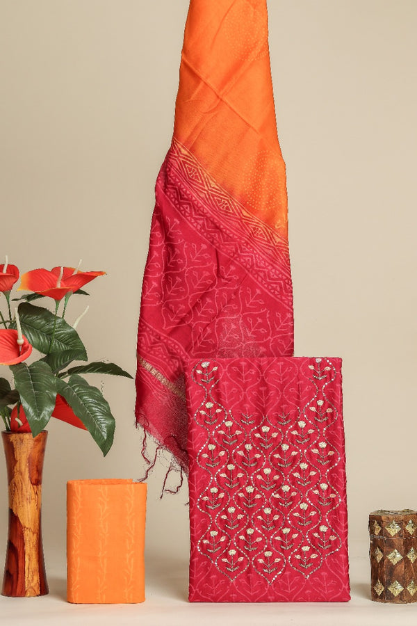 Shop Unstitched Hand Work Suit with Chanderi Dupatta (GOTA02)