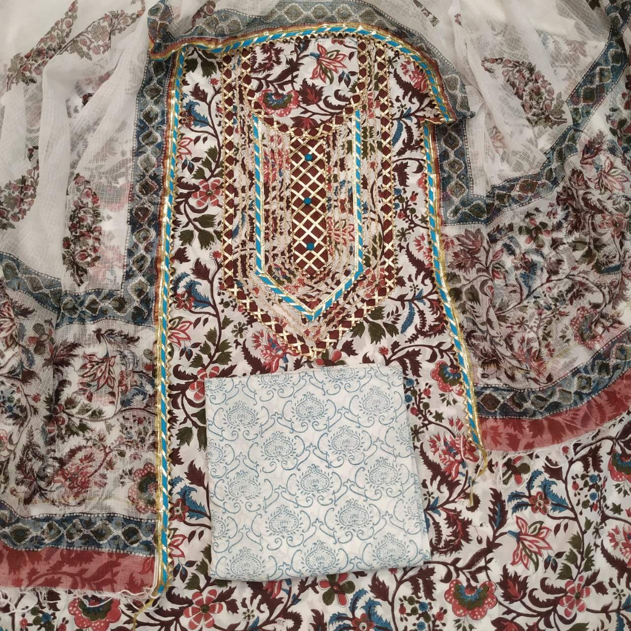 Designer Gota Work Suit with Kota Doria Dupatta (GOTA117) - ShalviFashion