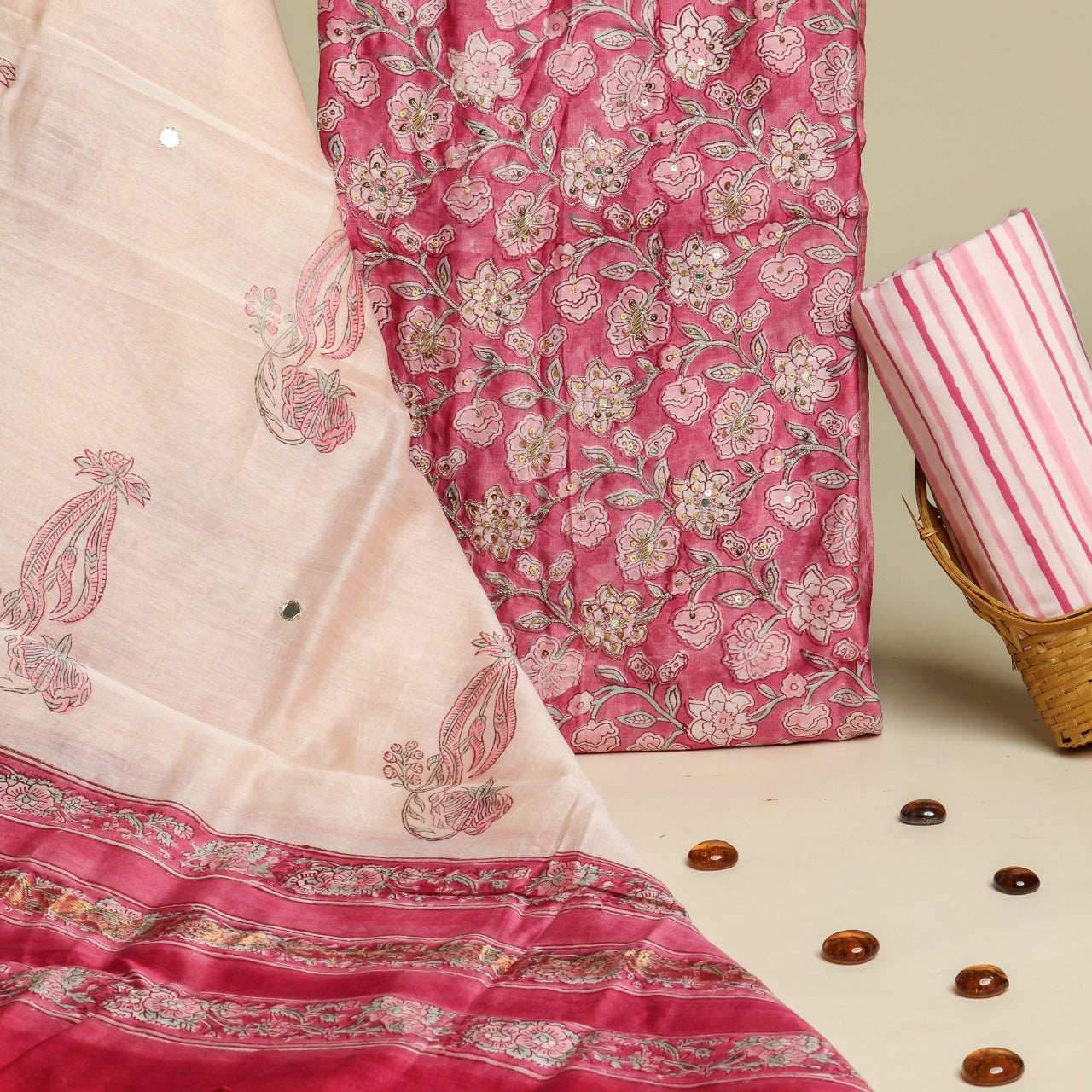 Shop premium chanderi hand work suit sets online (GOTA265)