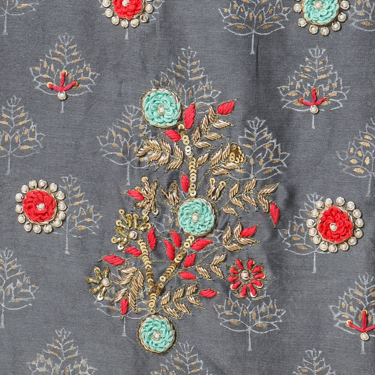 Shop hand work chanderi silk suit set in jaipur (GOTA266)