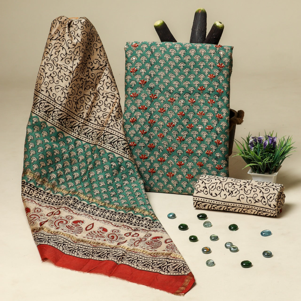Shop hand work chanderi silk suit sets online shopping (GOTA283)