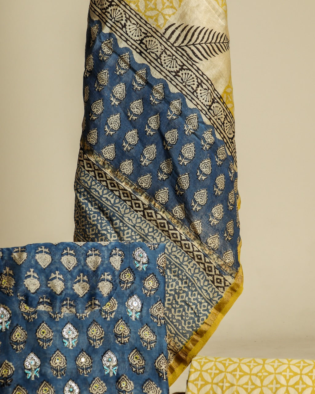 Shop unstitched chanderi silk suit set (GOTA288)