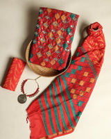 Shop premium jaipur print chanderi silk suit sets online (GOTA290)