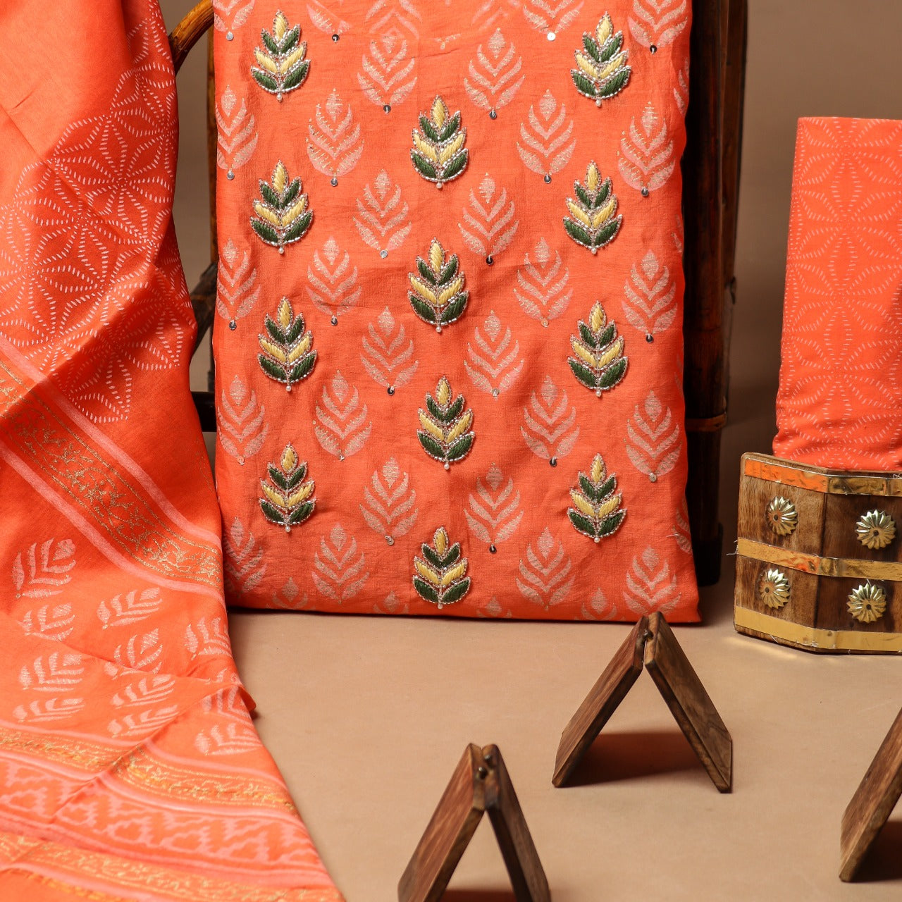 Shop anchor work chanderi silk suit sets (GOTA291)