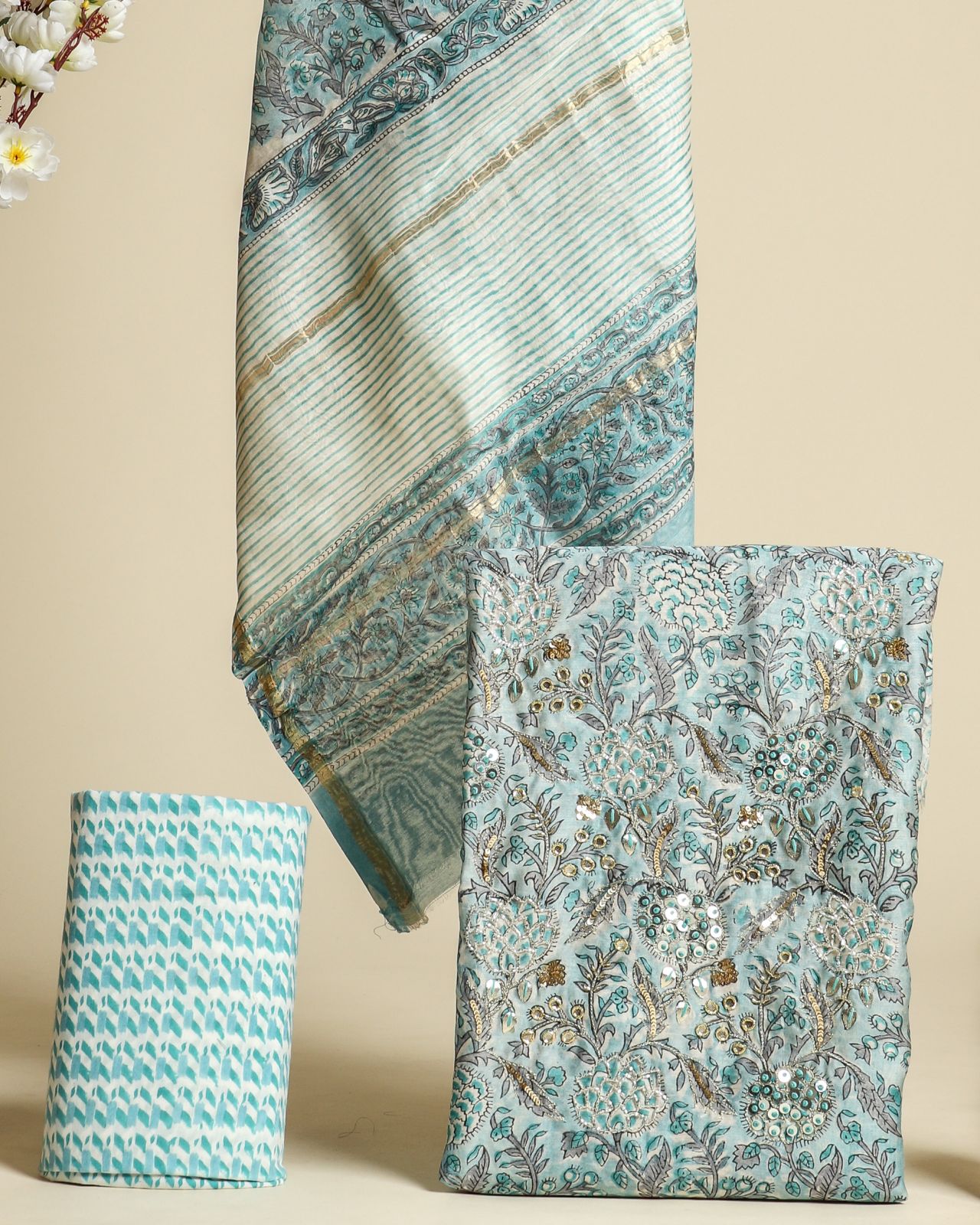 Shop zardosi work chanderi silk suit sets (GOTA308)
