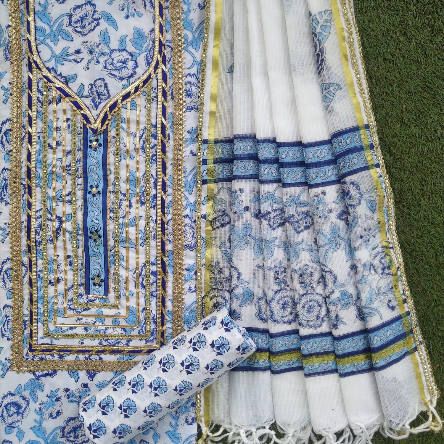 Shop gota work cotton suit sets with kota doria dupatta (GOTA332KD)