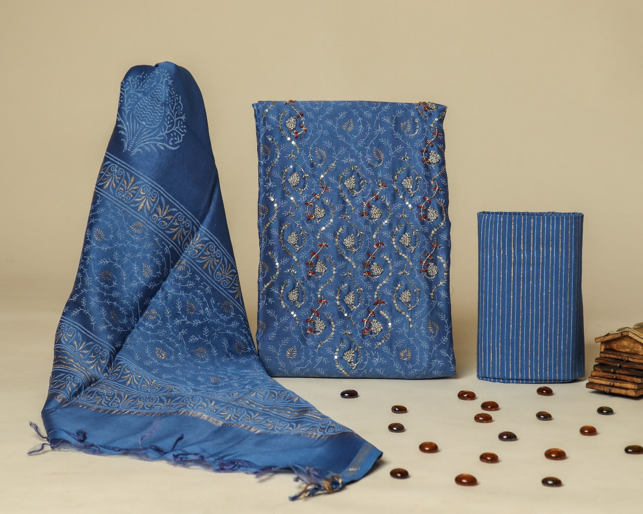 Shop zardosi work chanderi silk suit sets online shopping (GOTA336)