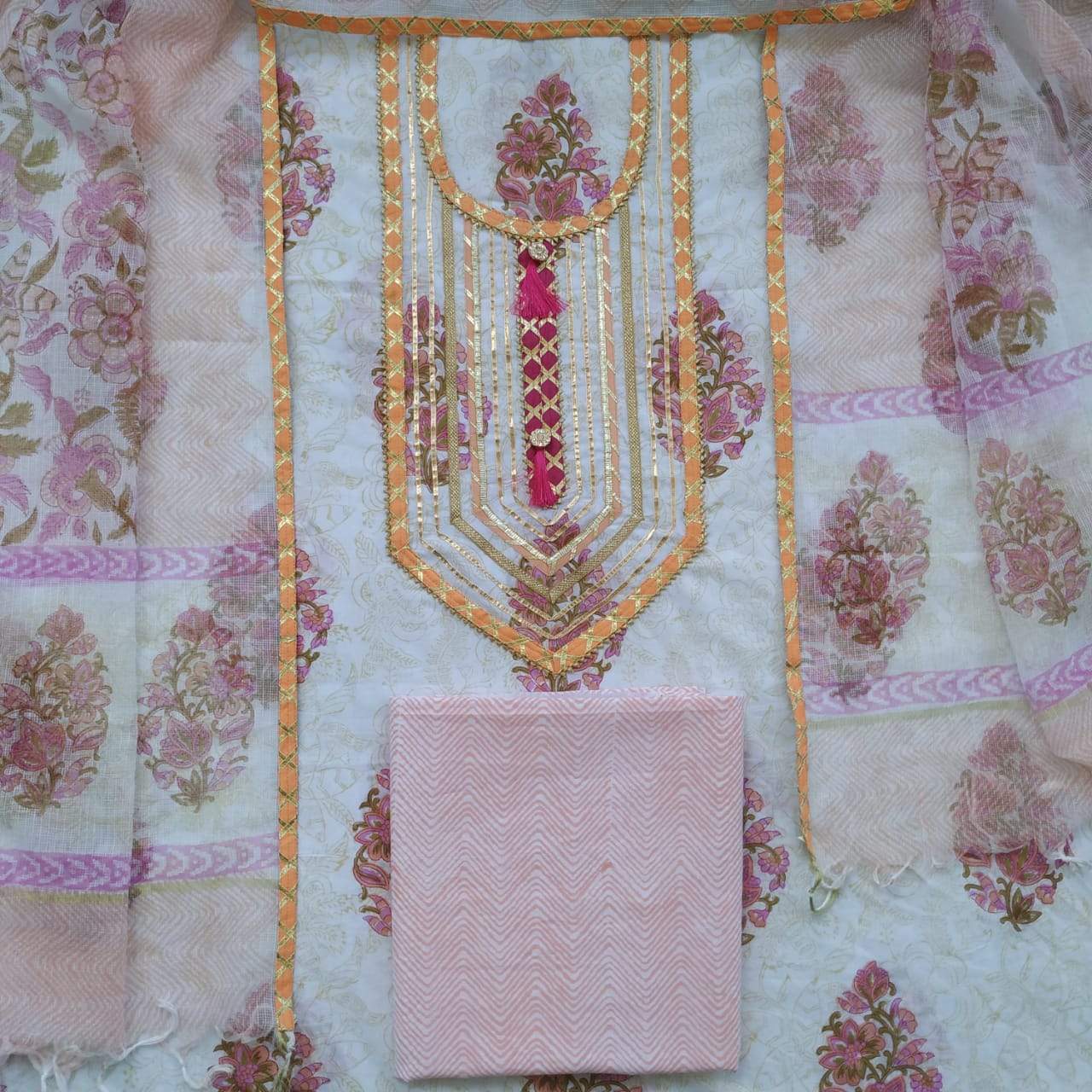 Shop Unstitched Gota Work Suits with Kota Doria Dupatta (GOTA33)