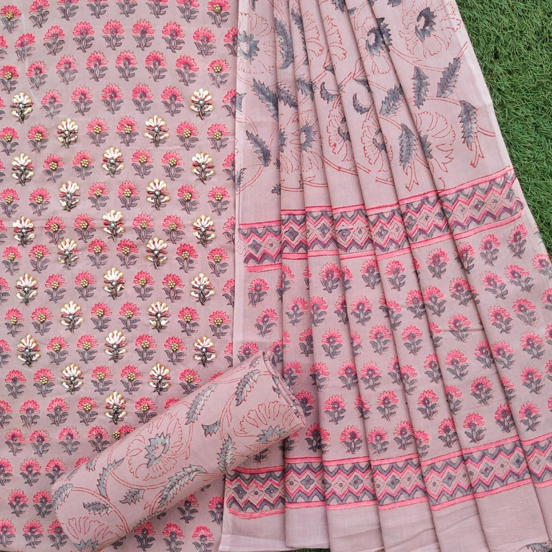 Shop unstitched hand work cotton suit sets with mulmul dupatta (GOTA349MUL)
