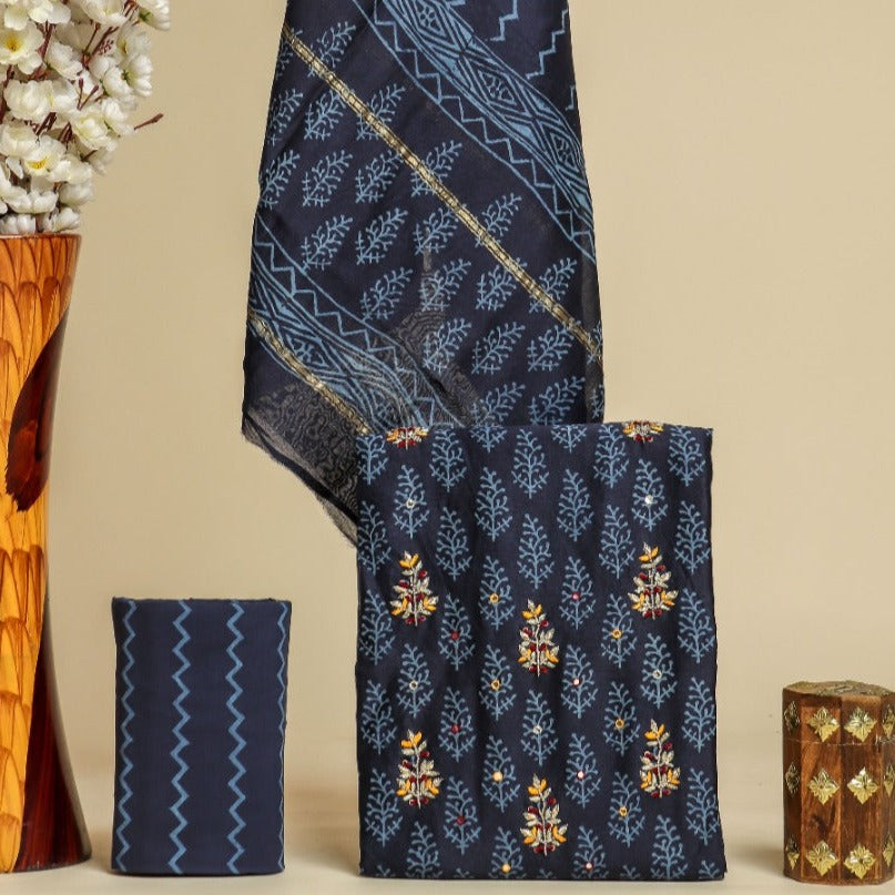 Shop unstitched hand work chanderi silk suit sets in jaipur (GOTA354)