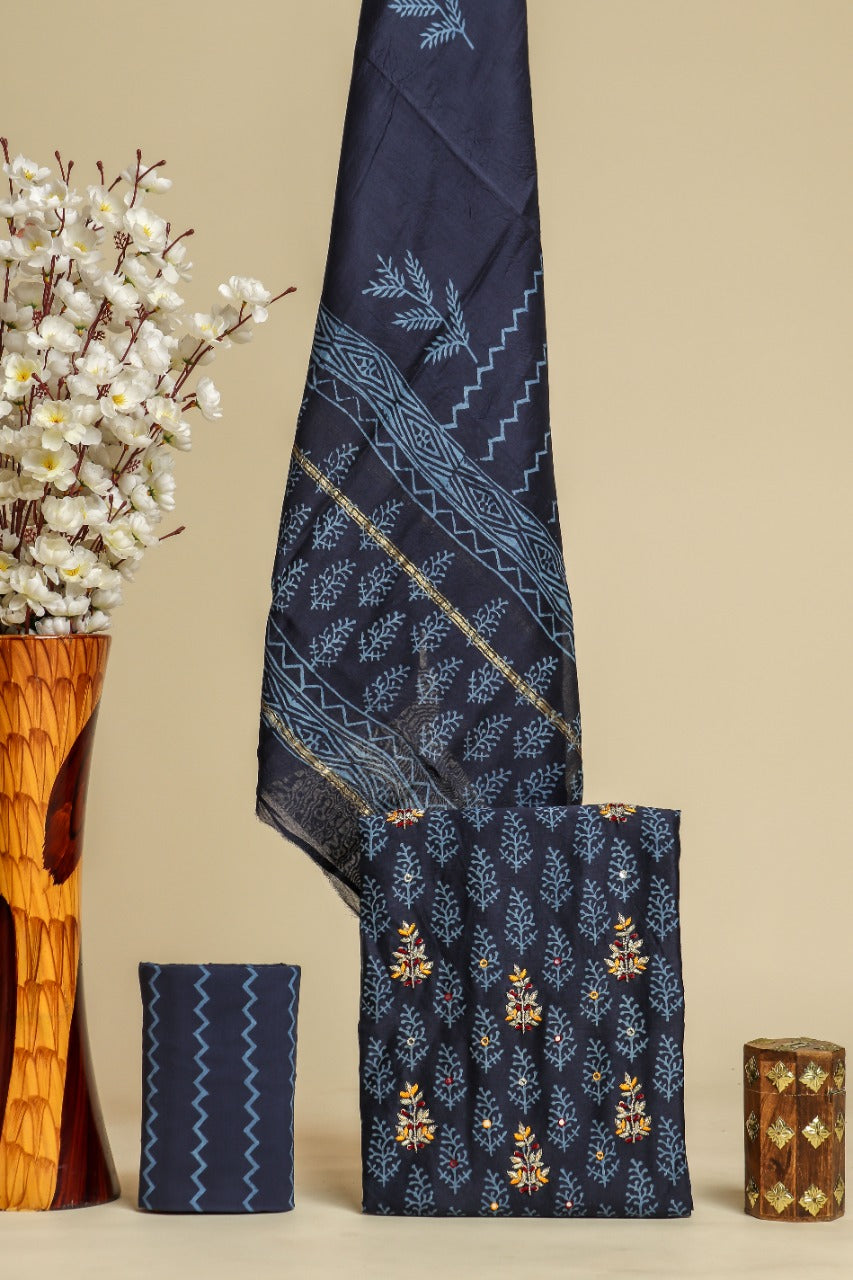 Shop unstitched hand work chanderi silk suit sets in jaipur (GOTA354)