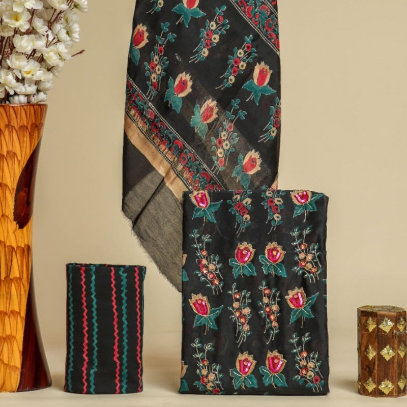Shop hand work chanderi silk suit sets online (GOTA360)