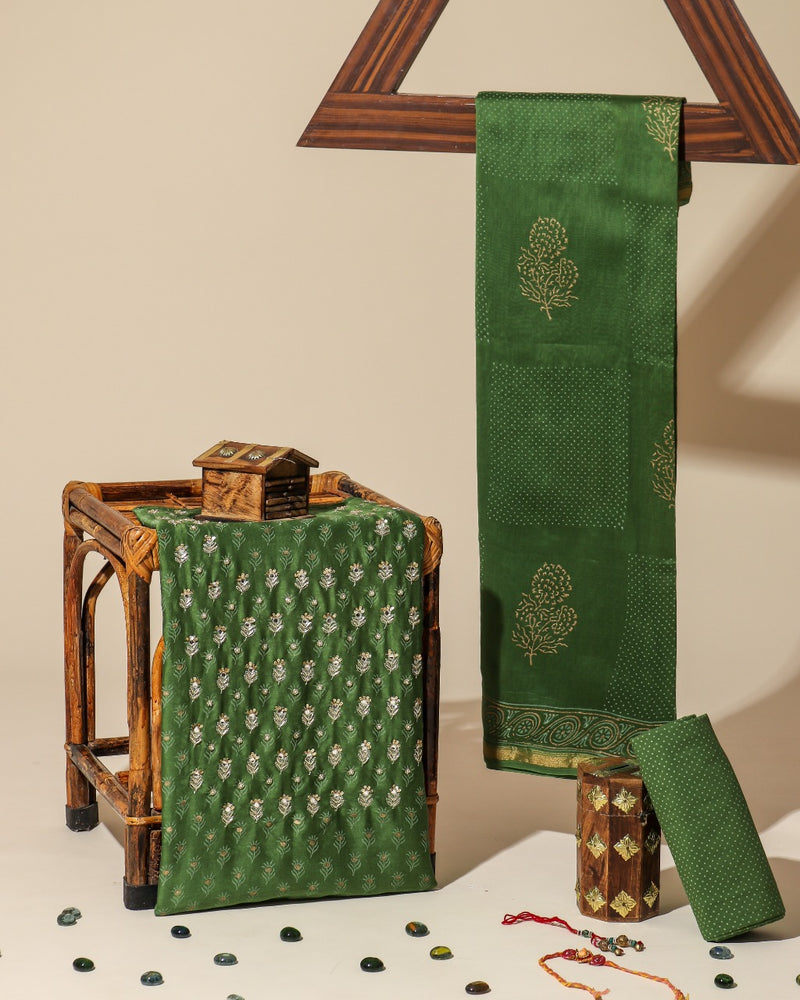 Shop unstitched chanderi silk suit sets online (GOTA366)