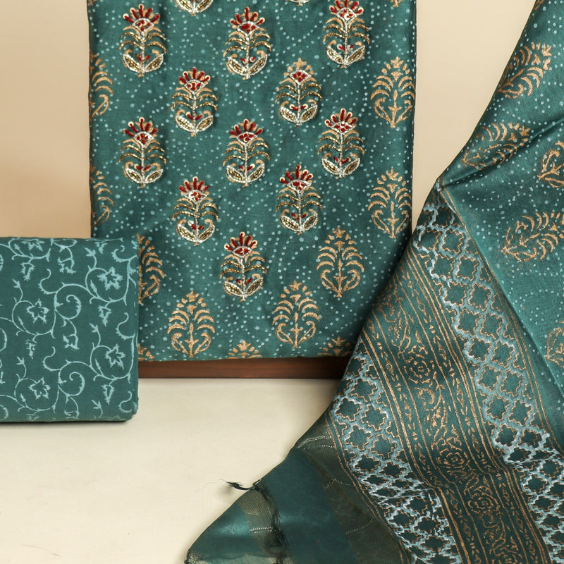 Shop unstitched zardosi work chanderi silk suits online (GOTA378)