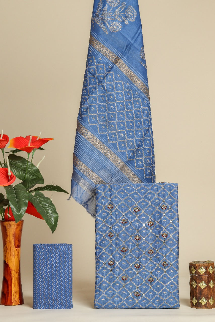 Shop zardosi work chanderi silk suit sets online shopping (GOTA388)