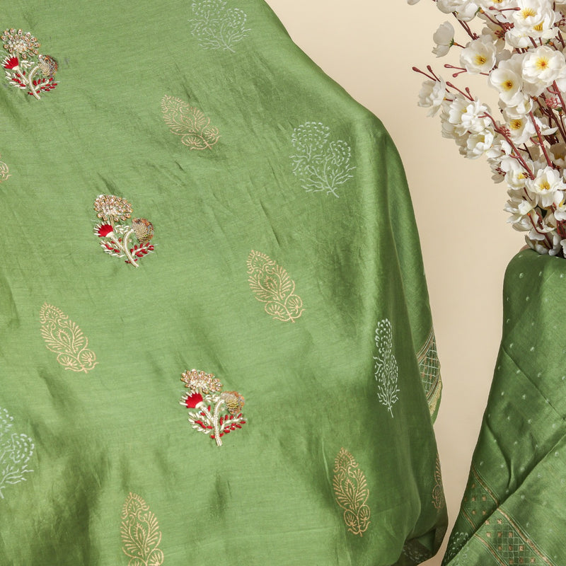 Shop zardosi work pure chanderi silk suit sets in jaipur (GOTA391)