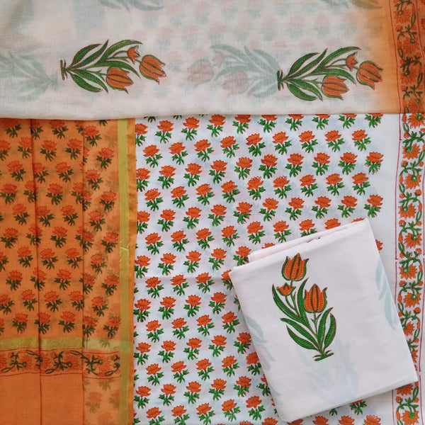 Traditional Hand Block Print Pure Cotton Suit with Premium Chanderi Silk Dupatta (CHD57)