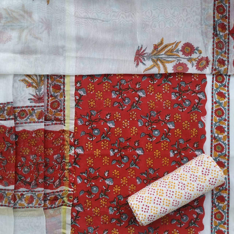 Traditional Hand Block Print Pure Cotton Suit with Premium Chanderi Silk Dupatta (CHD58)