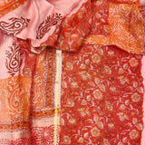 Hand Block Floral Red Jaal Print Chanderi Two piece set (2CH20) - ShalviFashion