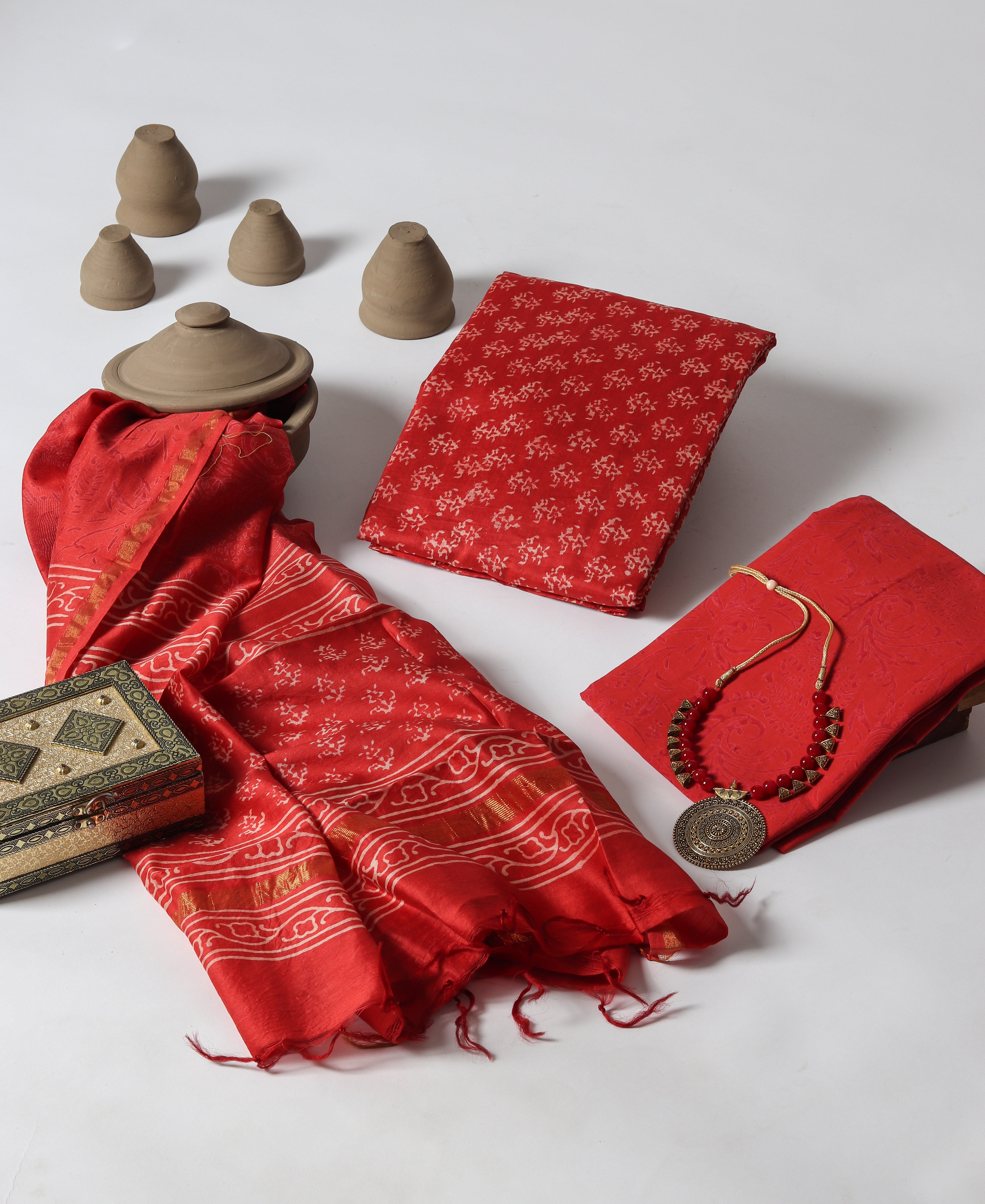 Exclusive Hand Block Print Chanderi Silk Suit Set (CHA373)