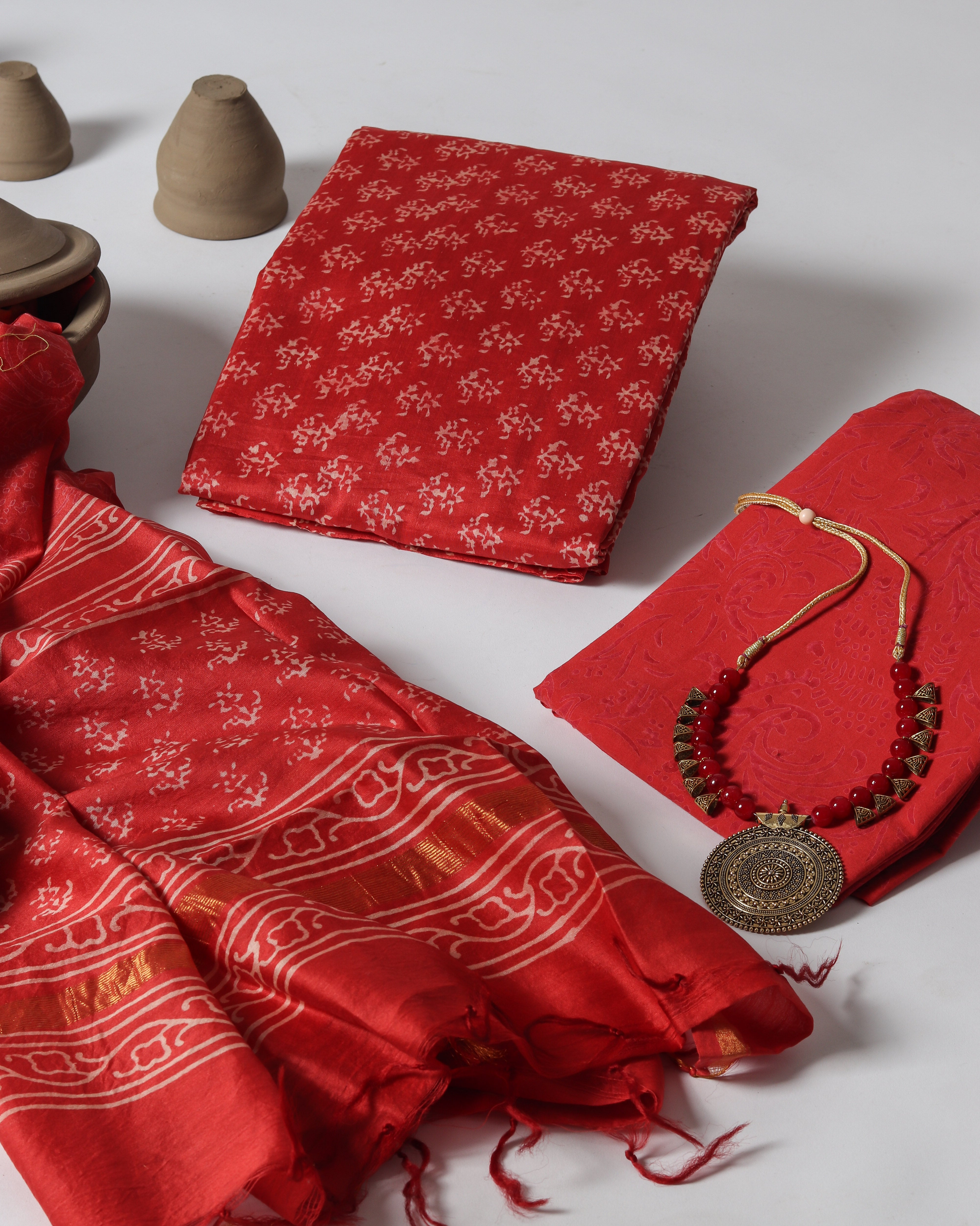 Exclusive Hand Block Print Chanderi Silk Suit Set (CHA373)