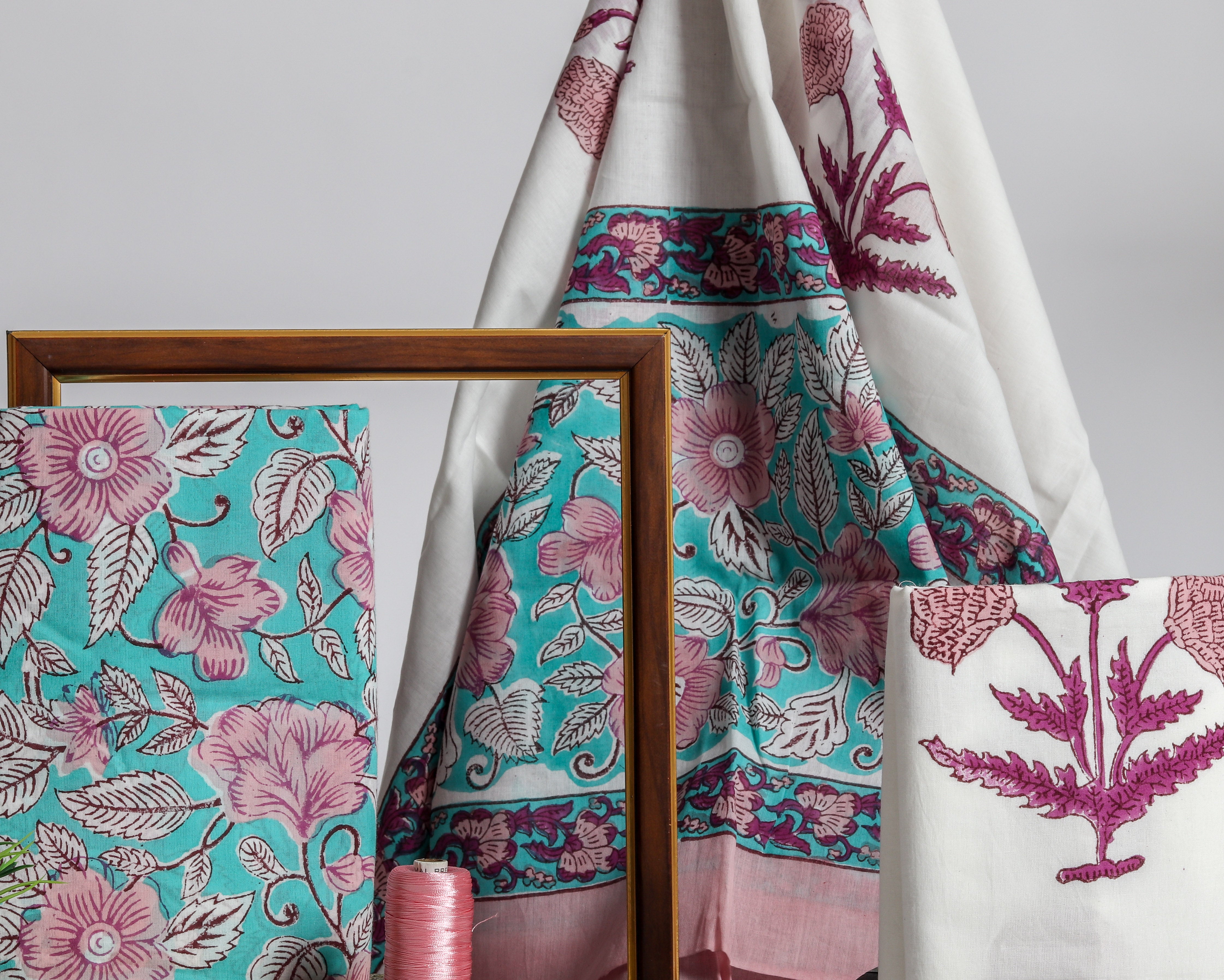 Shalvi's Hand Block Floral Print Pure Cotton Suit material with Mulmul Dupatta (PRMUL107)