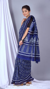 Beautifully Hand carfted Chanderi Indigo Saree (INDCH06) - ShalviFashion