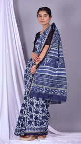 Beautifully Hand carfted Chanderi Indigo Saree (INDCH07) - ShalviFashion