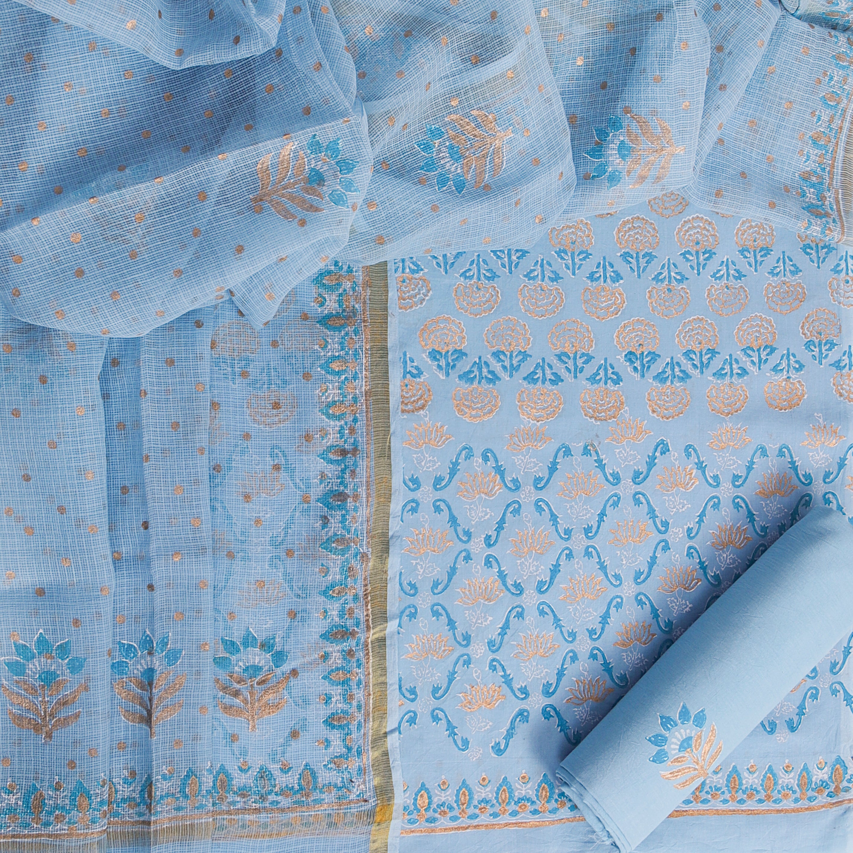 Shalvi Fashion Premium Kota Doria Suits with Gold Print (KDG06) - ShalviFashion
