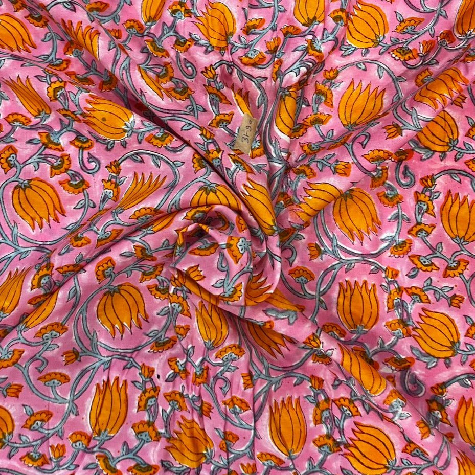 Shop hand block print muslin silk fabric per meter online [cut- 5 meters] (MSF04)