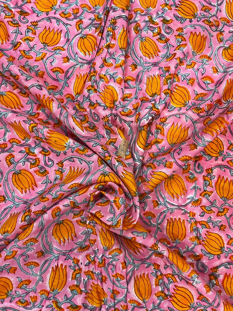 Shop hand block print muslin silk fabric per meter online [cut- 5 meters] (MSF04)