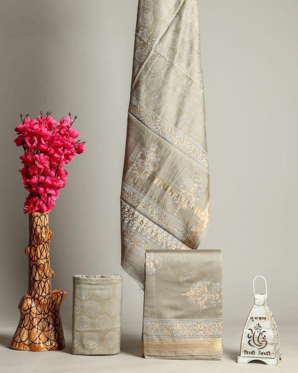 Shop Unstitched Hand Block Print Maheshwari Silk Suit sets (MSL12)