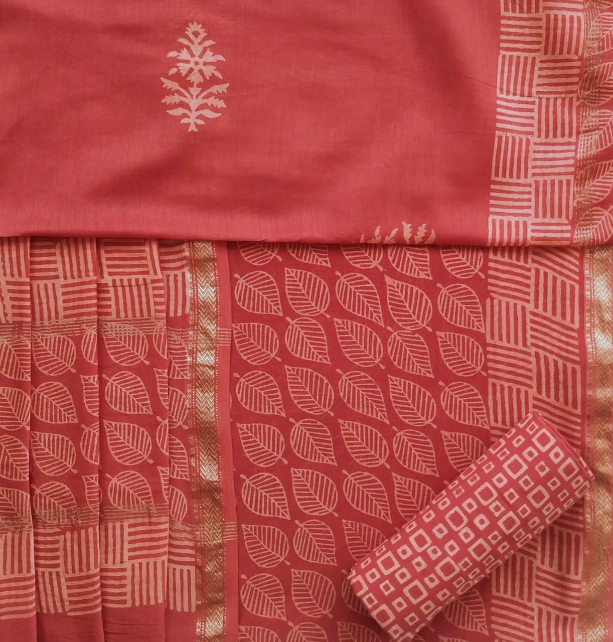 Shop Unstitched Discharge Print Maheshwari Silk Suit Sets