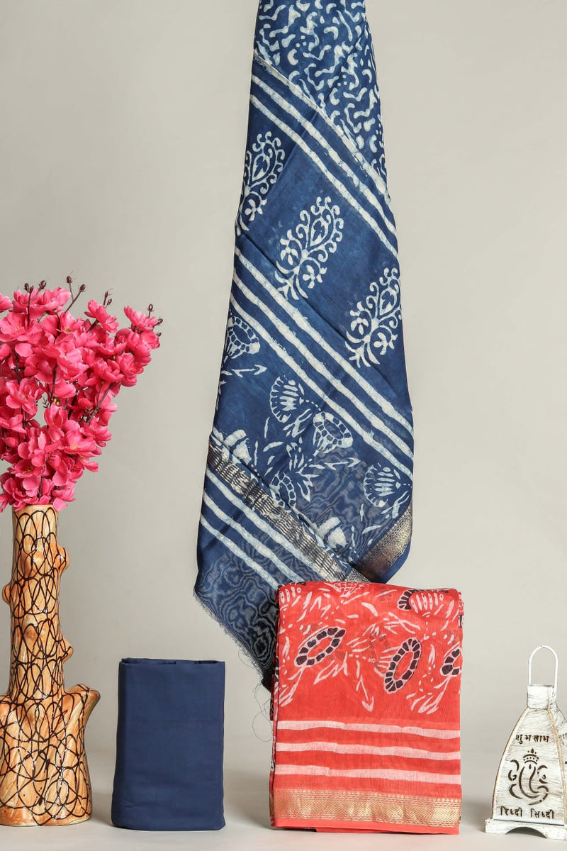 Designer Hand Block Print Maheshwari Silk Suit set (MSL28)