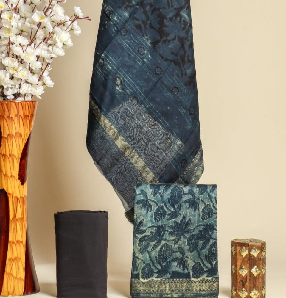 Shop ajrak print maheshwari silk suit sets (MSL307)
